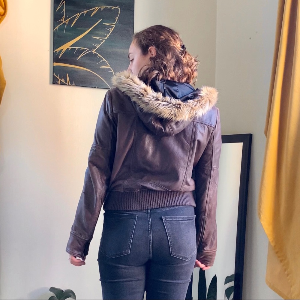 Leather Jacket w/ Fur Hood